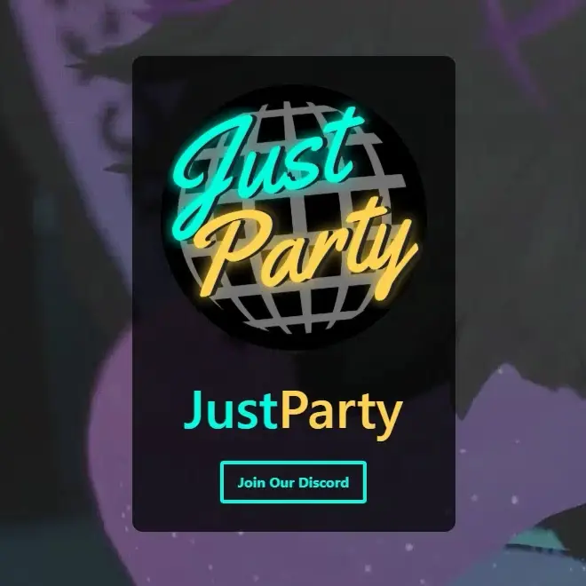 Screen capture of the current JustParty homepage